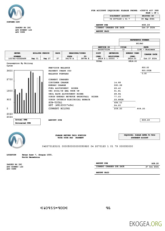 Modèle Word et PDF de facture de services publics pour les entreprises de Macédoine MGI Energetika